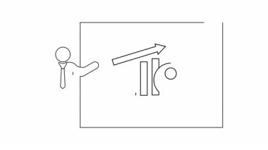 Büyüme grafiği ve bir kişinin ana hatlarıyla bir iş sunumunun basit bir çizimi.