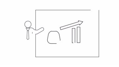 Finansal büyüme ve yatırım stratejisini gösteren, grafik ve para çantalı bir iş sunumunu gösteren basit bir animasyon.