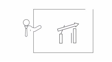 Konum tabanlı büyüme stratejisini harita ve harita iğnesiyle tartışan bir sunucuyu gösteren canlandırılmış simge kavramı.