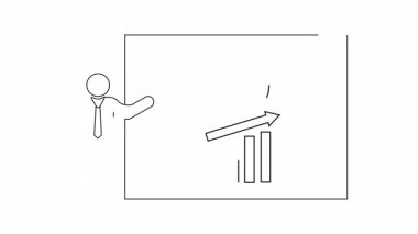 Saat, çubuk grafiği ve sunucu figürüyle gösterilen, iş büyümesine yol açan zaman yönetimi ve verimliliği gösteren bir sunum.