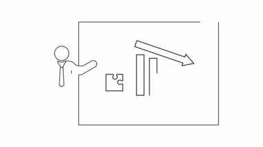 Düşen eğilimleri ve problem çözmeyi temsil eden bir bulmacayı gösteren bir iş sunumu. Zorlukları ve stratejik çözümleri göstermek için ideal.