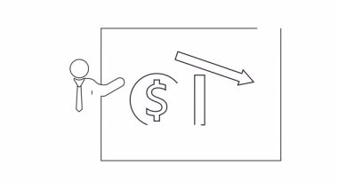 Finansal çöküşü gösteren bir sunum, kardaki düşüşü ve düşen dolar işaretini gösteren bir tablo sunuyor..