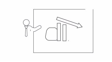 Düşen bir grafik ve olumsuz eğilimi gösteren bir sunum ve bir sunucu ile finansal bir daralma gösteren bir iş sunumu.