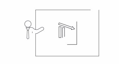 Bir sunucunun iş ve finans kavramları için uygun, aşağı doğru eğilimli bir grafiği gösteren basit bir çizgi çizimi.