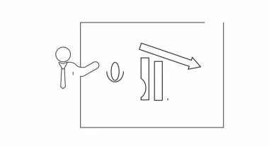 Finansal kriz gösteren bir grafiğe işaret eden bir sunucu çizgisi çizimi. Ticari ve ekonomik kavramlar için uygundur.