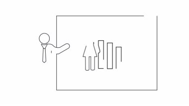 Bir grafik ve sunucu ile resmedilmiş, iş dünyasındaki kadın temsilciliğindeki düşüşü gösteren bir sunum.