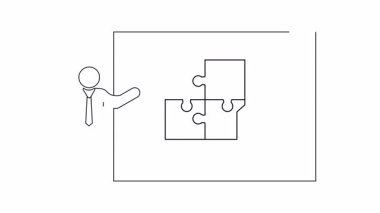 Ekranda bulmaca parçaları ve fiyat etiketinin yer aldığı bir iş sunumu, problem çözmeyi ve değeri simgeliyor.
