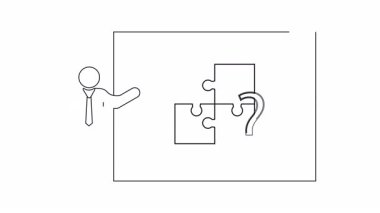 Bulmaca ve soru işareti olan basit bir iş sunumu çizimi. Kavramları açıklamak için mükemmel.