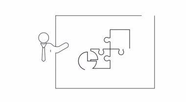 Bir ekranda yapboz ve pasta grafiği sunan bir kişinin sunumu. İş, strateji ve veri analizi kavramları için uygundur.