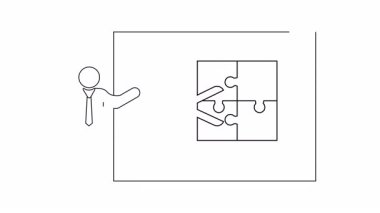 Bir insanın kesilen bir yapbozu sunuşunu gösteren animasyon stratejisi konsepti. Sunumlar ve eğitim içeriği için uygun.