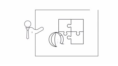 Küresel iş stratejisinin sunumunda bulmaca parçaları işbirliğini simgeliyor ve uluslararası bütünleşmeyi temsil eden bir dünya küresi.