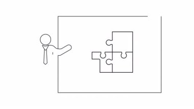 Bir kişinin veri entegrasyonu ve iş çözümleri sunuşunu gösteren bir sunum slaytı, entegrasyonu sembolize eden bir dizin ve yapboz parçaları ile.