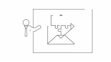 Yapboz parçaları ile e-posta pazarlama stratejisi üzerine bir sunum gösterilir. Sunucu e-posta pazarlama kavramını anlatıyor..