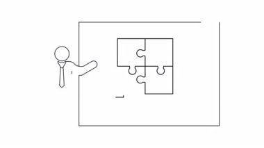 Bir sunucu ekranda bulmaca parçaları ve satranç şövalyesi sergiliyor. Stratejik planlamayı ve iş bağlamında problem çözmeyi sembolize ediyor..