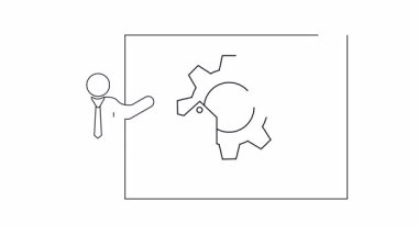 Bir dişli ve fiyat etiketi, strateji ve maliyeti simgeleyen bir iş sunumunun basit bir çizgisi çizimi.