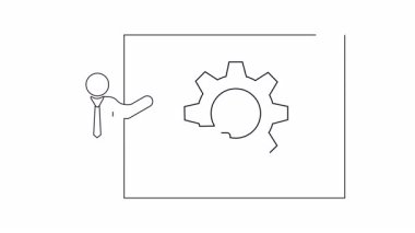 Bir iş sunumunun vitesli basit bir çizgi çizimi ve olumsuz geri bildirimi veya onaylanmamayı sembolize eden bir simge.