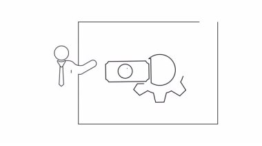 Bir dolarlık banknot ve teçhizata sahip finansal bir mekanizmayı gösteren bir sunum, iş stratejisini ve para yönetimini sembolize ediyor.