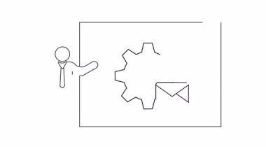 Bir vites ve e-posta ikonunun yer aldığı, otomasyon ve iletişimi sembolize eden basit bir çizgi çizimi. İş ve teknoloji kavramları için ideal.