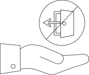 Kısıtlı erişimi veya çıkışı gösteren bir sembol sunan bir el, belirli bir bağlamda kısıtlamalar veya yasaklamalar veya önerir.