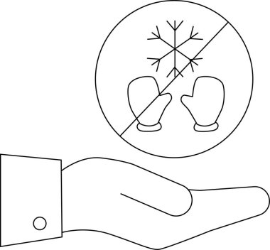 Bir el, kış aksesuarlarını yasaklayan bir sembol sunuyor. Eldiven ya da diğer soğuk hava donanımlarına karşı bir kısıtlama ya da uyarı işareti..