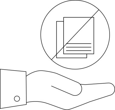 Kısıtlama ya da inkar kavramını temsil eden, üzerinde yasak işareti olan bir el yazısı. Siyah beyaz çizgi sanatı.