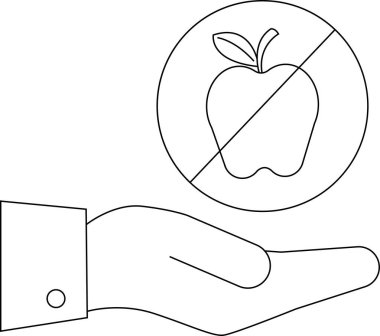 Bir el, besin alerjilerini, beslenme kısıtlamalarını ya da sağlık ve sağlığın önemini vurgulayan yasaklı gıda maddelerini temsil eden sembolsüz bir elma sunar..
