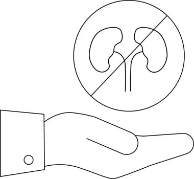 Bir el böbrek sağlığını ve böbrek hastalığının önlenmesini simgeleyen bir böbrek ikonunu sunar..