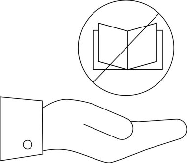 Bilgi, öğrenme ya da eğitimi minimalist bir sanat tarzında tasvir eden kitapsız bir sembolü sunan bir el..