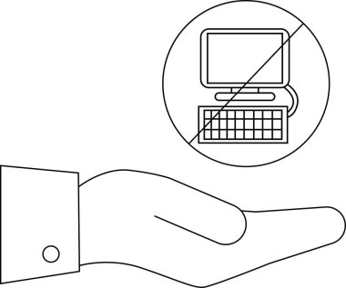 Bilgisayar erişimi olmayan, dijital detoks, kopukluk ve teknoloji sınırlamalarını temsil eden bir el..