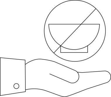 Bir el, üzerinde çizgi olan bir kase sembolü sunuyor. Yiyecek ya da yiyecek olmadığını gösteriyor..