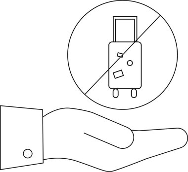 Bir el, bagaja izin verilmediğini gösteren bir sembol sunar, seyahat kısıtlamalarını ve bagaj kısıtlamalarını temsil eder. Temiz, minimalist tasarım.