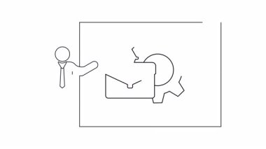 İş dünyası ve teknoloji kavramları için ideal bir vites ve evrak çantalı bir iş sunumunun basit bir tasviri.