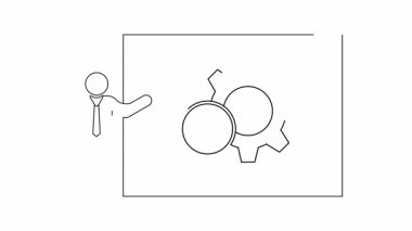 Bir vites ve büyüteç içeren basit bir iş sunumu çizimi, analiz ve strateji kavramlarını resmetmek için ideal.
