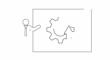 Dişli ve yukarı bakan bir oku gösteren basit bir çizgi çizimi sistem güncellemelerini ve geliştirmelerini sembolize ediyor. İş ve teknoloji kavramları için ideal.