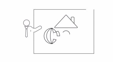 Küresel emlakları tartışan bir sunucunun canlandırılmış simgesi, sunumlar ve izah eden videolar için mükemmel.