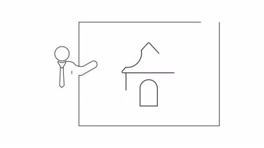 Bir iş adamı ay ışığında bir ev sunar, emlak ve gece temalı projeler için idealdir. Çok yönlü kullanım için basit, temiz tasarım.