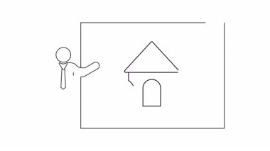 Beyaz tahtada ev güvenliği kavramını sunan bir kişinin basit bir çizimi. Eğitim veya iş içeriği için ideal.