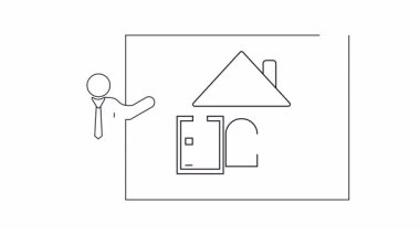 Ev teftişi listesini sunan bir emlakçıyı gösteren basit bir animasyon. Emlak, emlak yönetimi ve ev satın alma içeriği için ideal.