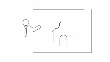 Bir evdeki su hasarı hakkında sunum yapan bir kişinin taslak simgesi. Eğitici içerik için harika.