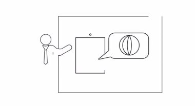 Küresel mobil teknolojiyi sembolize eden bir kişi, bir telefon ve küreyi içeren basit bir sunum çizimi.