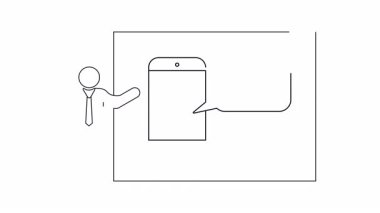 Basit bir çizgi çizimi ekranda mobil veri yönetimini açıklayan bir sunucuyu gösteriyor, teknoloji kavramlarını ve iş stratejilerini göstermek için mükemmel..