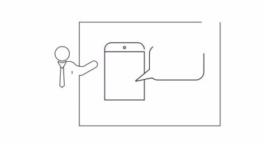 Mobil indirimleri tartışan bir sunucunun animasyon taslağı. İş sunumları veya tanıtım içeriği için ideal.