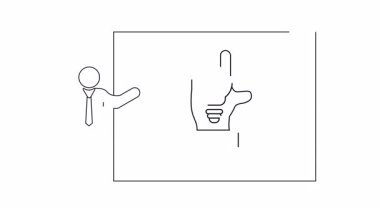 Bir iş sunumunun basit bir çizimi. Ampulü tutan bir el, parlak bir fikri sembolize ediyor..