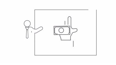 Finans hakkında bir iş sunumunun basit bir çizimi, el ele tutuşan parayı gösteriyor..