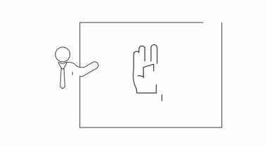 Bir sunucunun, müzik notası olan bir eli gösteren basit bir çizgi çizimi, müzik eğitimi veya sunumlar için ideal.