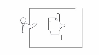 Bir işadamı bu taslak resimde bir belgeyi ekranda sunar.