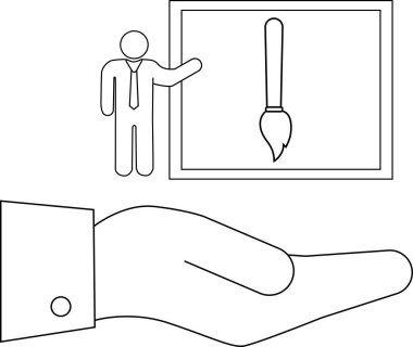 Resim fırçasıyla resim sunan, sanatsal görüşü ve yaratıcı desteği sembolize eden bir figürü destekleyen kavramsal bir illüstrasyon..