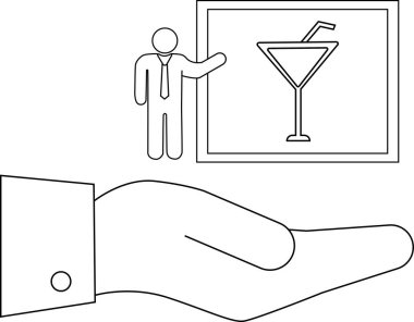 Bir el kokteyller üzerine bir iş sunumu sunar, eğlence ve profesyonel temaların bir karışımını önerir.