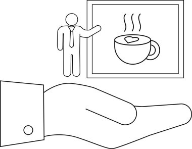 Bir el, iş dünyasındaki sıcaklığı ve sevgiyi sembolize eden kalp tasarımı ile kahve üzerine bir sunum sunar..