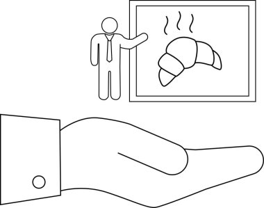 Bir el kruvasanlarla ilgili bir sunum sunar, muhtemelen bir iş teklifi ya da fırın endüstrisinde yeni bir ürün tanıtımı..